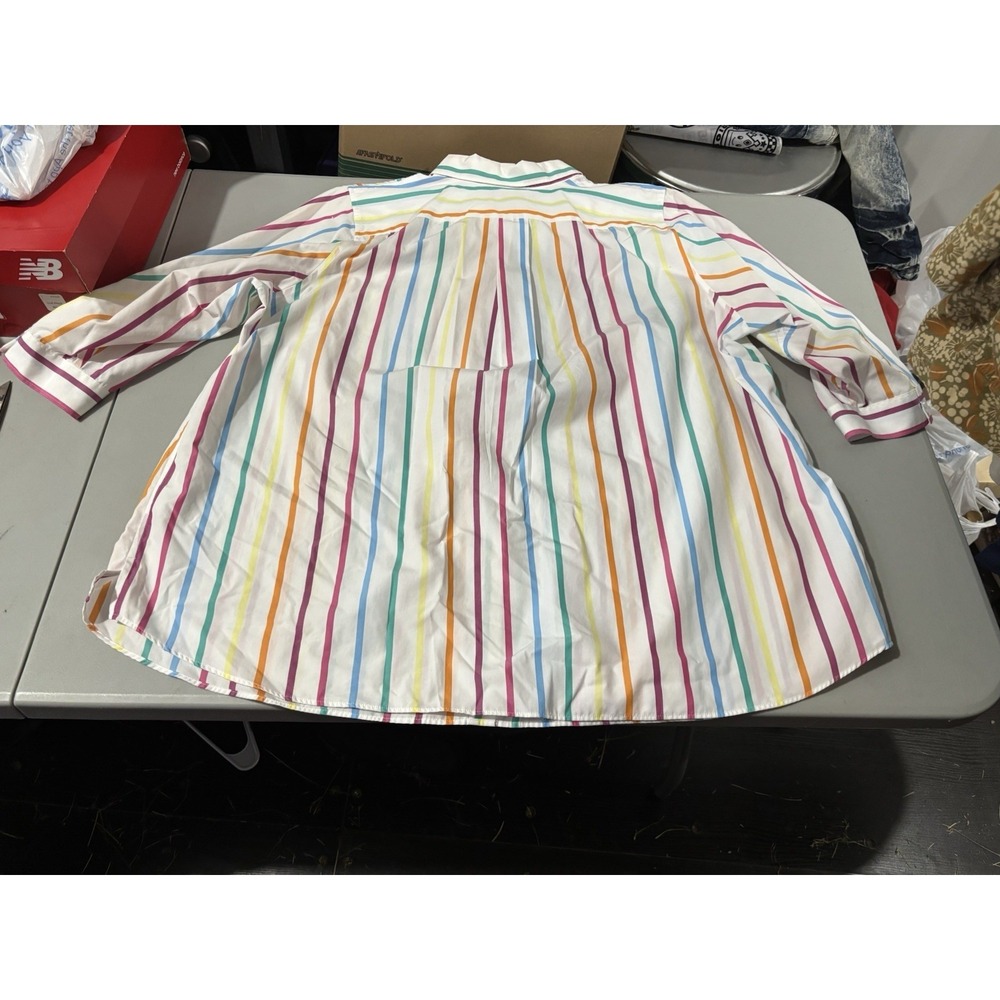 Lands End  women 22 multicolor Pastel Stripe button Up, 3/4 Sleeve No Iron Spin - Picture 3 of 6